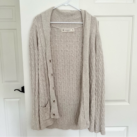 Zara Angora Cable Knit Chunky Sweater Long Cardigan Cotton/Wool - Picture 6 of 8